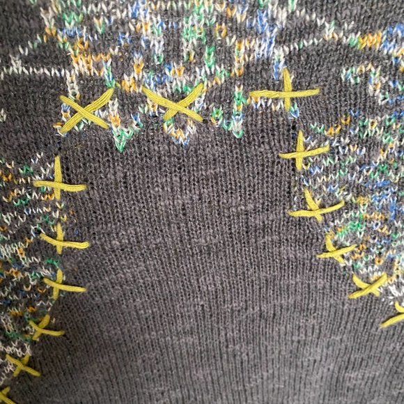 Free People Cropped Sweater Gray Aztec Print Knit-Ruffled-Embroidered SMALL - Picture 2 of 6